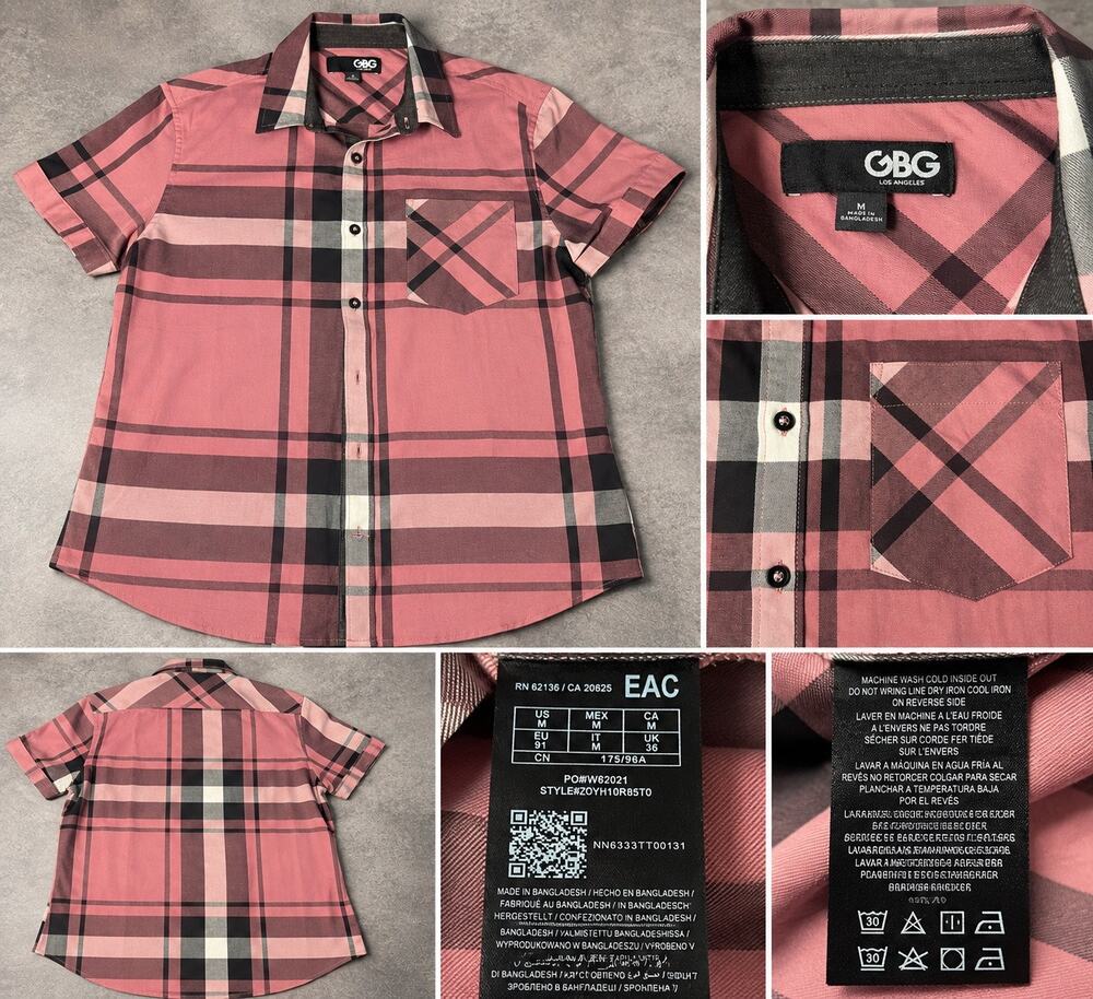 GBG Los Angeles Men's Plaid Short Sleeve Button Down Shirt Burgundy M